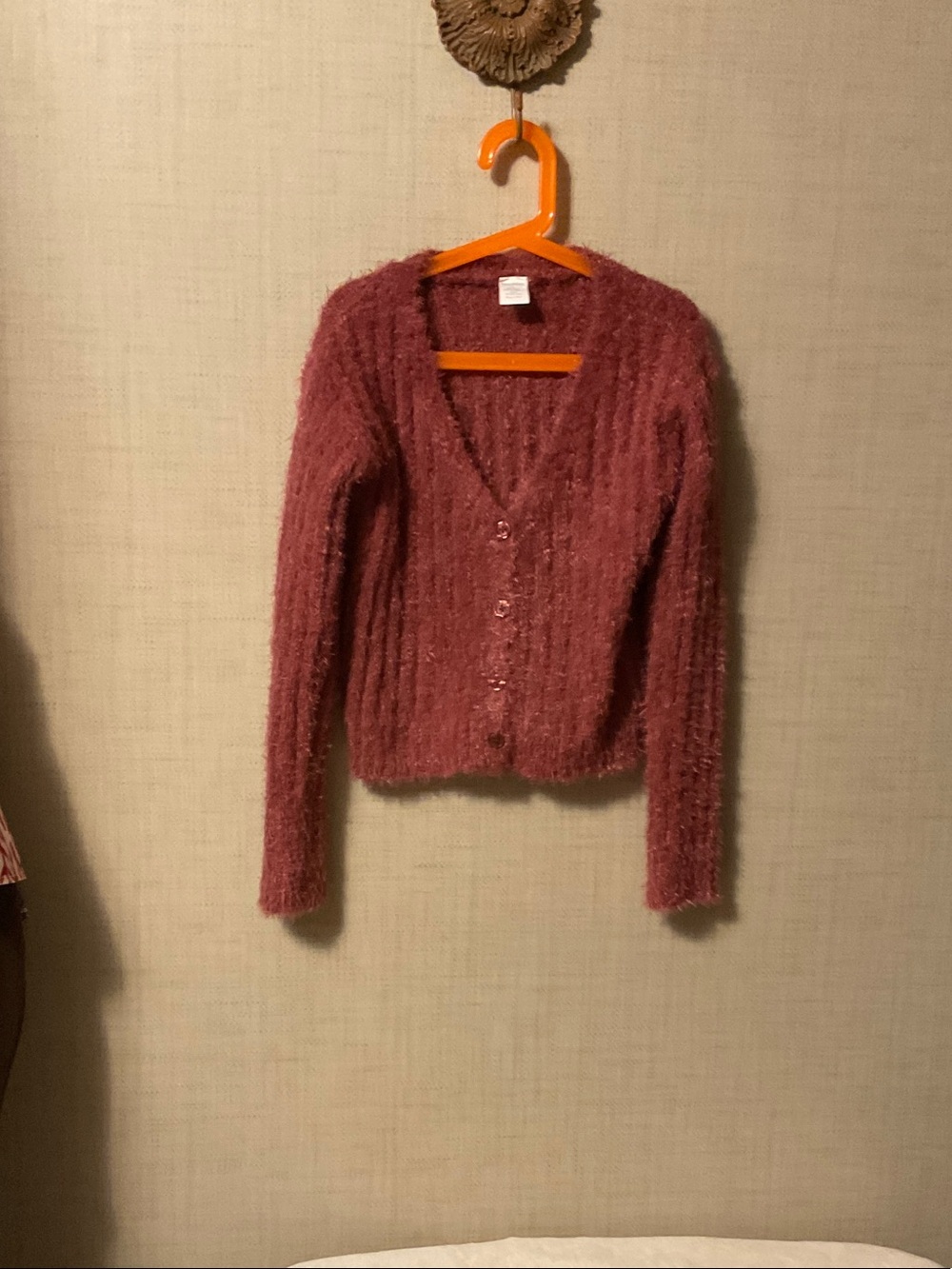 Girls' Fuzzy V-Neck Button Cardigan - Dusty Rose